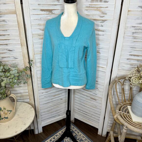 CASHMERE CHARTER CLUB LUXURY Women's Medium 100% Cashmere Sweater Turquoise Blue - Picture 2 of 13